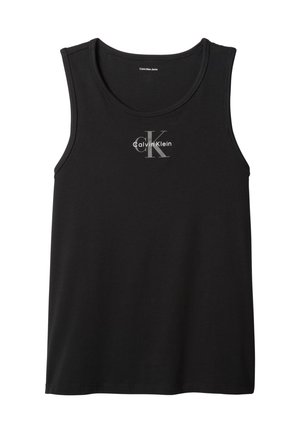 Débardeur Calvin Klein noir sans manches avec le logo "cK Calvin Klein" centré sur la poitrine.