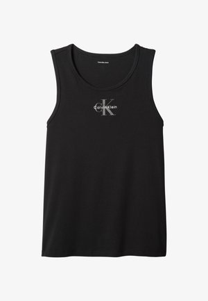 Fekete ujjatlan Calvin Klein trikó, a mellkas közepén "cK Calvin Klein" logóval.