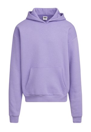 Pullover hoodie i lys lavendel med kengurulomme, ribbede manchetter og kant, lavet af blødt bomuldsblandingsstof. Simpelt, udekoreret design.