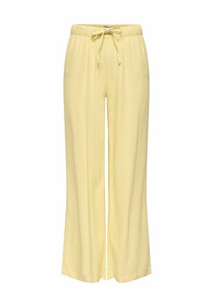 Pantalon large jaune clair avec taille élastique et cordon, style décontracté et ample.