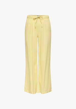 Pantalon large jaune clair avec taille élastique et cordon, style décontracté et ample.