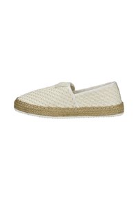 Espadrille trenzada en crema con suela de yute natural, con puntera redonda y laterales elásticos para un fácil calce.