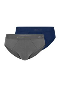 Zwei Paare Herrenunterhosen in Grau und Marineblau. Aus Baumwollstoff, mit einem breiten elastischen Bund mit Logo und einem konturierten Vorderdesign.