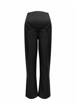 Mustad raseduspüksid, millel on sile ja veniv vöökoht, sirge säärejoon, kaks eesmist voldikest ning puuduvad nähtavad kinnitusvahendid või taskud.