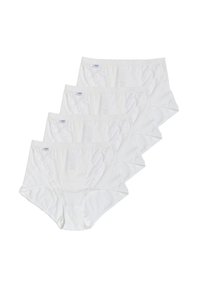 Set di quattro mutande in cotone bianco con dettagli in pizzo sui lati e una cintura morbida. Design classico a slip con copertura totale.