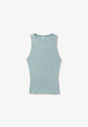 Lichtblauwe geribde tanktop met een ronde halslijn en zonder mouwen. Gemaakt van zachte, rekbare stof voor comfort.