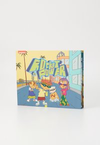 Nickelodeon’s "Rocket Power" graphic novel features colorful cartoon characters in casual clothing, with vibrant patterns and a beachside backdrop.