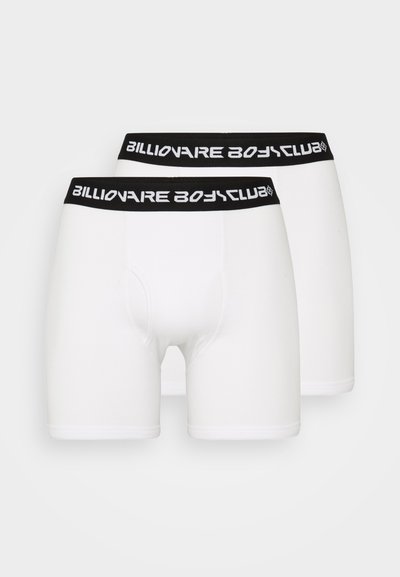 Boxers brancos com uma faixa elástica preta com o logótipo "Billionaire Boys Club". Feitos de um material de algodão suave e elástico.