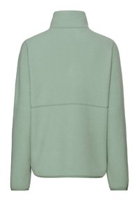 Fleece-Pullover in hellem Mintgrün, mit hohem Kragen und strukturiertem Stoff. Gerader Saum und lange Ärmel für eine bequeme Passform.