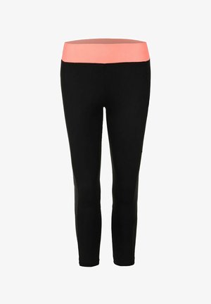 Leggings negros de longitud completa con una amplia cinturilla en color coral, diseñados para el uso atlético o casual.