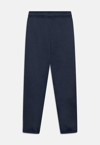 Marineblaue Sweatpants aus weichem Material, mit einem elastischen Bund und schmal zulaufenden Beinen. Keine sichtbaren Muster oder Akzente.