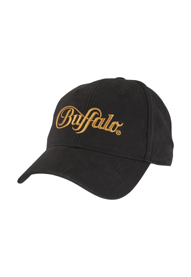 Ucapă de baseball neagră cu bordură curbată și "Buffalo" brodat în aur pe panoul din față.