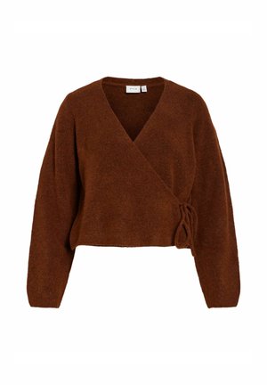 Pruun, lühike ümberpööratav kampsun, mis on tehtud pehmest tekstureeritud kangast. Omadusteks on sügav V-kaelus ja pikad varrukad, küljes on seotud detail.