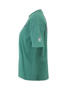 Grøn kortærmet T-shirt lavet af bomuld med klassisk krave, prydet med logo accenter på brystet og venstre ærme.