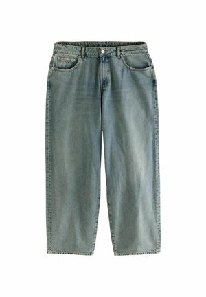 Lichtblauwe rechte spijkerbroek gemaakt van denim. Bevat vijf zakken, een knoop- en ritssluiting, en heeft minimale vervaging op de stof.