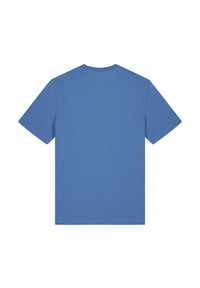 Blue short-sleeve T-shirt made of soft cotton, featuring a simple design with a crew neckline and a smooth texture. Back view shown.