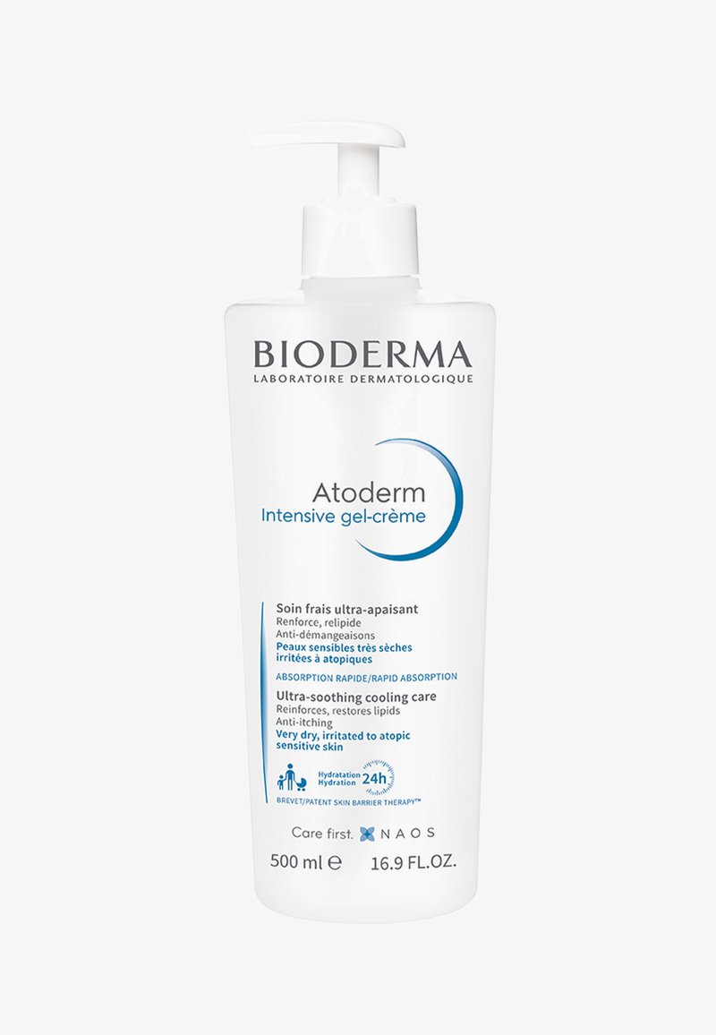 Bioderma Atoderm Intensive Gel-Creme Flasche, 500 ml, für ultra-beruhigende Wirkung, schnelle Absorption und 24-stündige Feuchtigkeitsversorgung sehr trockener, atopisch empfindlicher Haut.