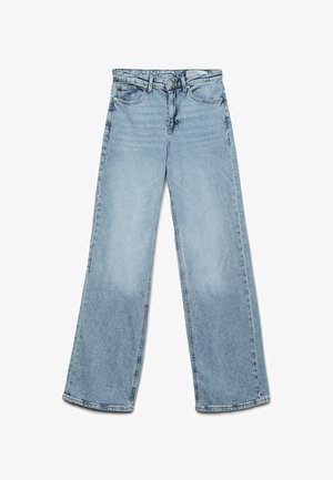 Light blue wide-leg jeans, made of denim, featuring a classic five-pocket design and a straight cut with minimal fading on the legs.