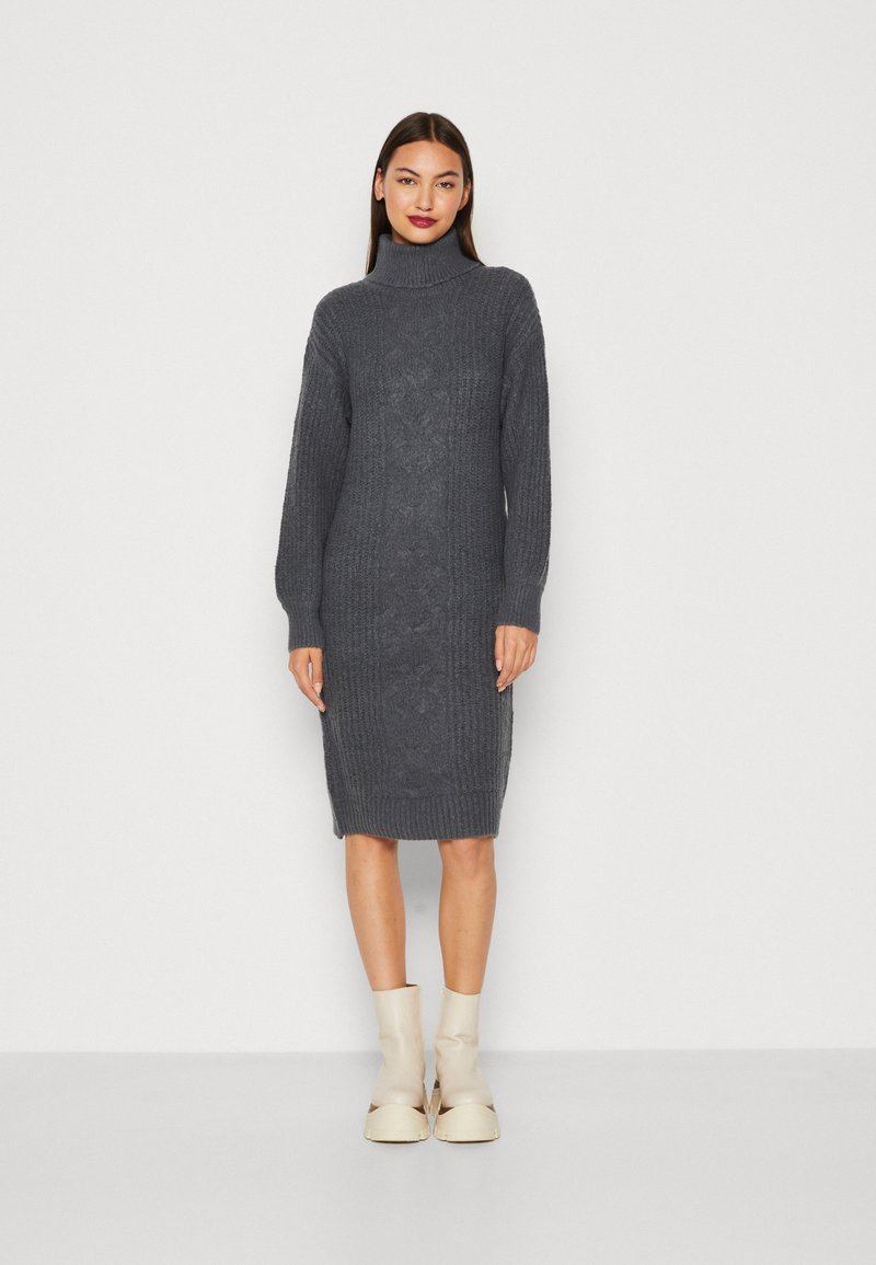 Nonsia Rib L S Rollneck Dress Forest Night