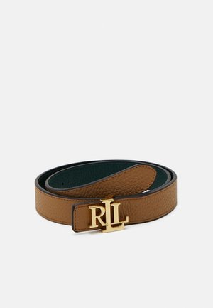 LOGO REVERSIBLE PEBBLED LEATHER BELT - Vyö - camel/season green