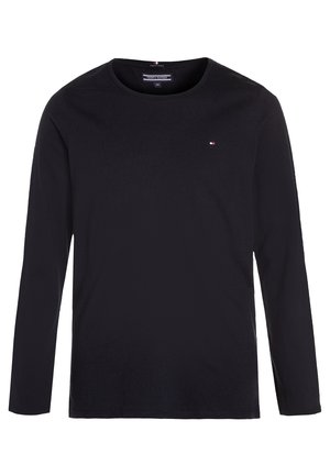 Sort langærmet rundhals T-shirt med lille Tommy Hilfiger flaglogo på venstre bryst, størrelse medium.