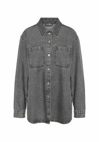 Hallhalli denim särk terava kraega, pikad varrukad, kaks rinnataskut ja nööpide sulgemine, millel on kergelt kulunud tekstuur.