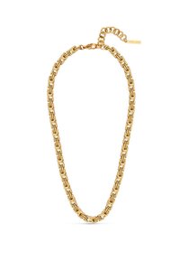 Collana in oro con maglie rettangolari, caratterizzata da una finitura testurizzata e un gancio regolabile per variare la misura.