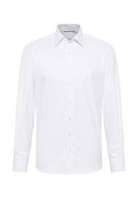 Valkoinen pitkähiha paita, valmistettu sileästä kankaasta. Varustettu klassisella kauluksella sekä napillisella edustalla, suora helma ja napilliset hihansuut.