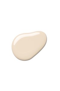 Campione di vernice beige pallido con finitura lucida; forma liscia e ovale con lieve trasparenza, appoggiato su uno sfondo bianco.