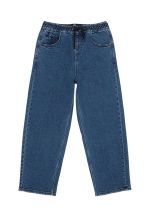 Denim broek met een elastische tailleband en koord, met een blauwe wassing, twee voorzakken en een rechte pasvorm.