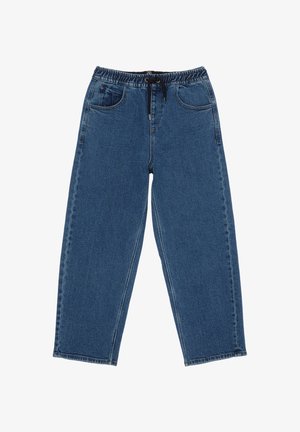 Denimhose mit elastischem Bund und Kordelzug, in einem blauen Waschung, mit zwei Vordertaschen und geradem Bein.