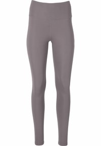Grå leggings gjorda av stretchigt material med hög midja, som har en glatt yta och inga synliga mönster eller detaljer.