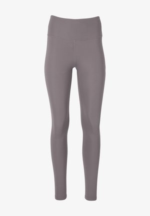 Grå leggings gjorda av stretchigt material med hög midja, som har en glatt yta och inga synliga mönster eller detaljer.