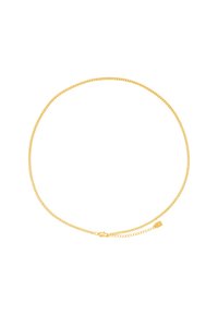 Collana di catena d'oro, caratterizzata da un design sottile e delicato con una superficie texturizzata, chiusa con un moschettone e lunghezza regolabile.