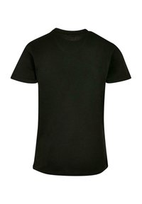 Black short-sleeve t-shirt with a round neckline. Made of smooth fabric, featuring a classic fit and a seamless back design.