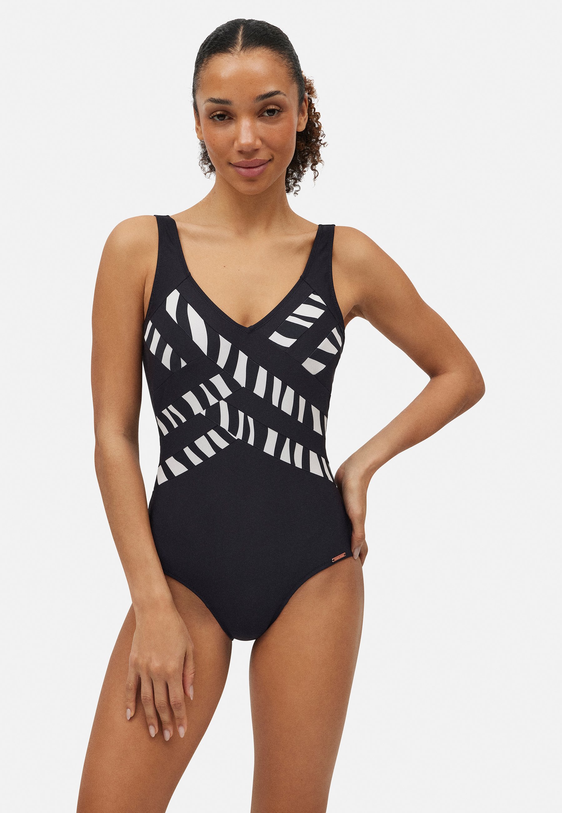 Ysabel Mora Badeanzug – Mittlerer Schnitt, Wellen-Druck In Grün – 100 % Polyester, Schnelltrocknend