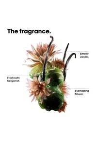 Rosa Immortellenblumen und grüne Bergamottenfrüchte mit Vanilleschoten heben Duftnoten von rauchiger Vanille, frischem salzigem Bergamotte und Immortelle hervor.