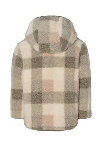 Kapuzensweatjacke mit einem karierte Muster in Creme, zartem Rosa und Olivgrün. Weicher Stoff mit einem gemütlichen Design und lässiger Passform.