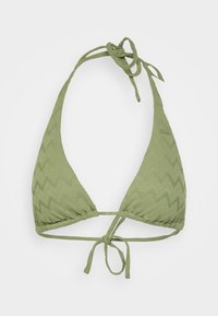 Grønn teksturert bikini topp med trekantdesign. Har justerbare bånd i nakken og på ryggen, samt et subtilt sikksakkmønster.