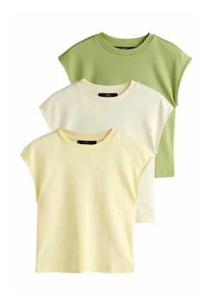 REGULAR FIT CAPPED SLEEVE FITTED CREW NECK 3 PACK   - Basic póló - butter yellow ecru olive green