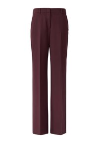 Straight-leg formal trousers in solid dark burgundy with belt loops and crease detail.