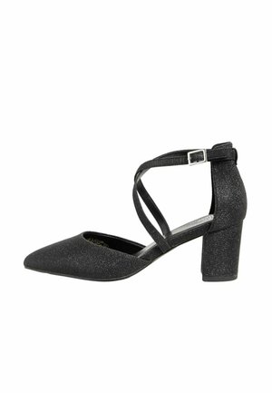 WIDE FIT CROSS STRAP BLOCK HEEL COURTS  - Decolleté - black glitter