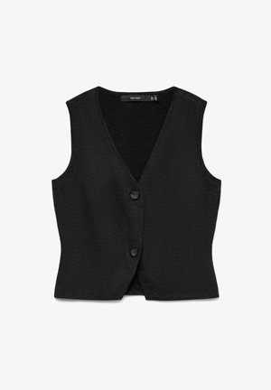 Must mustrida mustriga, V-kaelusega ja ees kahe musta nupuga sulgemiseks. Lihtne, modernne disain.