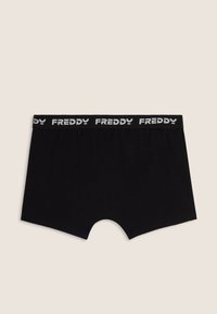 Boxer in cotone nero con ampia fascia elastica in vita con logo "FREDDY" bianco. Tessuto liscio, cuciture pulite e design classico.