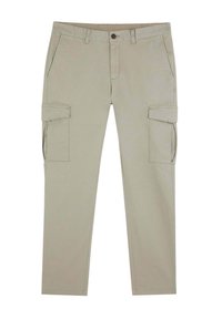 Pantaloni cargo bej din bumbac, cu două buzunare laterale și două buzunare cargo pe coapse. Design drept cu închidere prin buton la talie.