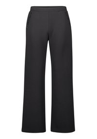 Czarne spodnie o szerokich nogawkach wykonane z miękkiego materiału, z bocznymi kieszeniami ozdobionymi małymi ćwiekami dla dodatkowego efektu.