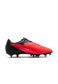 Μαύρο και κόκκινο παπούτσι ποδοσφαίρου Nike Phantom με διαμορφωμένα λαστιχένια καρφιά και υφασμένο πάνω μέρος για βελτιωμένο έλεγχο της μπάλας.