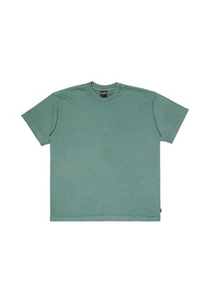 Green cotton t-shirt with a crew neck, short sleeves, and a subtle embroidered logo on the front. Smooth texture, relaxed fit.