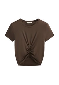 SHORT-SLEEVES CROP RUCHED - Nyomott mintás póló - brown