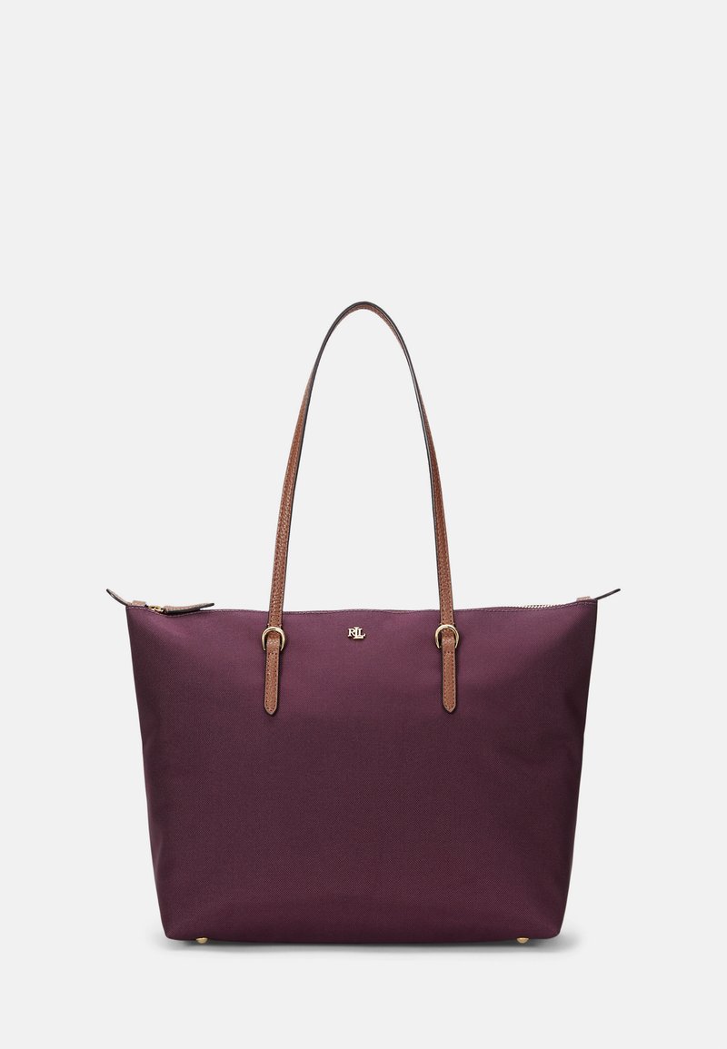 Lauren Ralph Lauren NYLON MEDIUM KEATON TOTE BAG - Pirkinių krepšys - pinot noir/tan